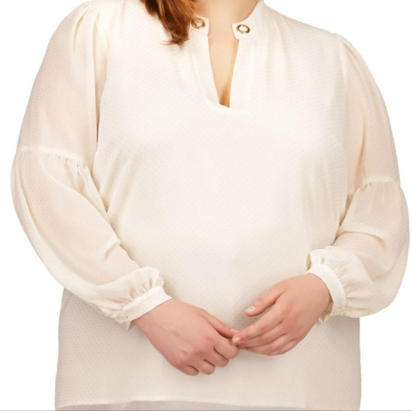 MICHAEL Womens White Sheer Lined Grommet Hardware Darted Polka dot 3x - Picture 8 of 8